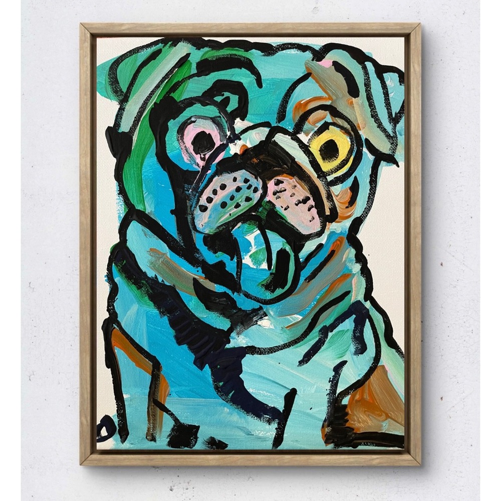 OMAN Original Abstract Pug Dog Painting 8x10 Acrylic Canvas Colorful Pet Art